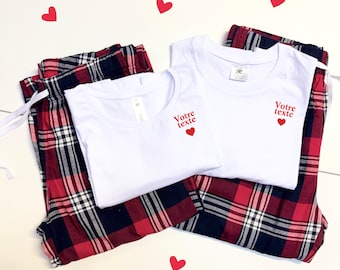 Ensemble Pyjama à carreaux personnalisé saint valentin - ensemble pyjama couple, cadeau saint valentin, cadeau amoureux, ensemble pyjama duo