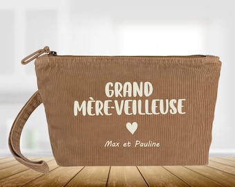 Grande trousse à personnaliser Mamie, fête des grands mères, anniversaire, pochette, trousse en velours, cadeau mamie.