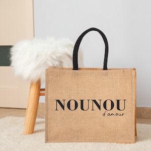 Jute bag &quot;Nounou d&#39;Amour&quot; - Nanny gift, Personalized bag for nanny, Nanny birthday gift, Nanny end of year gift