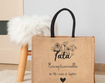 &quot;Exceptional Tata&quot; jute bag personalized with children&#39;s first names - tata gift, tata birthday, personalized tata gift
