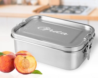 Personalized stainless steel lunchbox with desired name (laser engraving) - incl. separation and sealing ring
