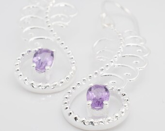 Sterling Silver Amethyst Dangle Earrings, February Birthstone Earrings, Handmade Jewelry, Dainty & Minimalist Gifts for Women, Vela Jewels