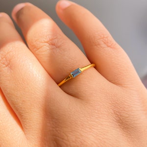 18K Gold London Blue Topaz Ring,Natural Topaz December Gemstone,Handmade Vermeil Gold Baguette Stacking Ring, Minimalist Womens Gift Jewelry