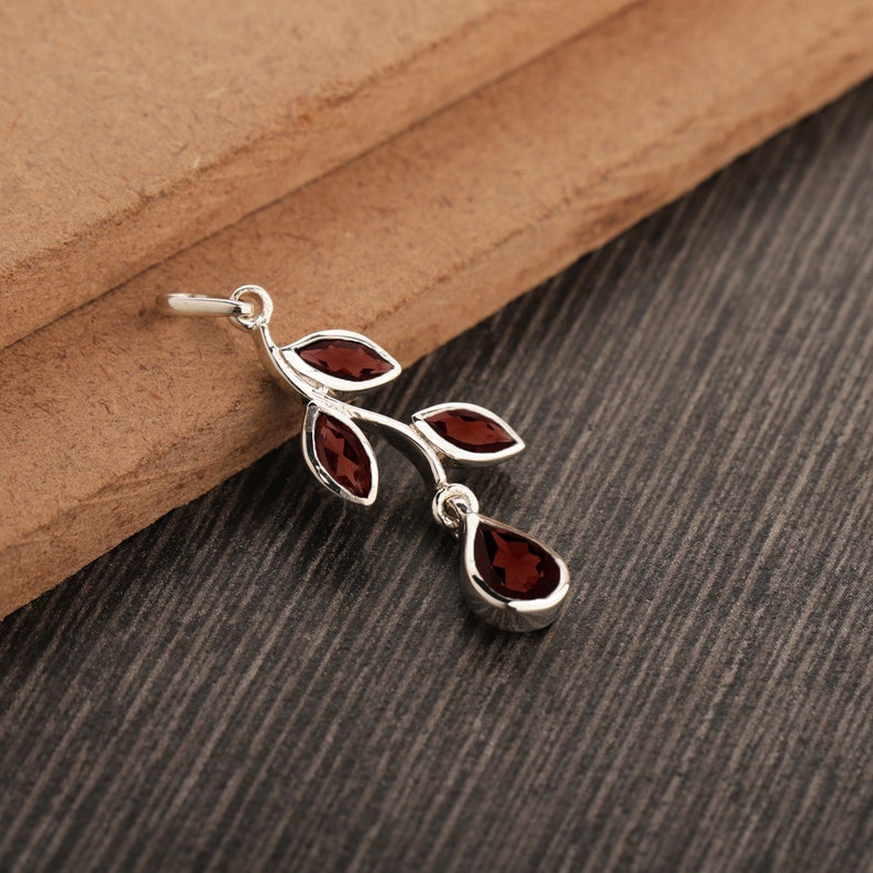 Garnet Leaf Pendant, Natural Garnet December Birthstone, Handmade Sterling Silver Dainty Charm Necklace,Minimalist Jewelry For Gifting Women image 5