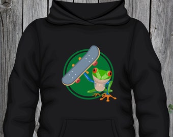 Youth Skateboarding Frog Hoodie | Funny Skateboarding Hoodie  | Kids Back to School Hoodie | Youth Hooded Sweatshirt | Youth Gift | Frog Top