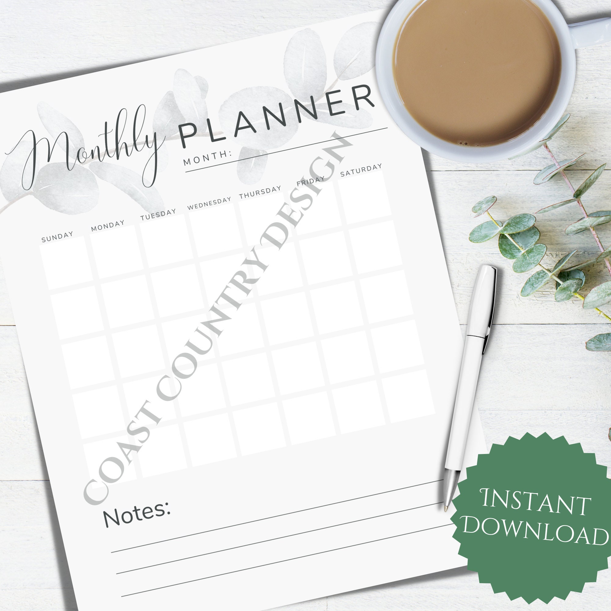 Monthly Printable Planner Letter Size Month Overview Minimalist Month Planner Month Schedule