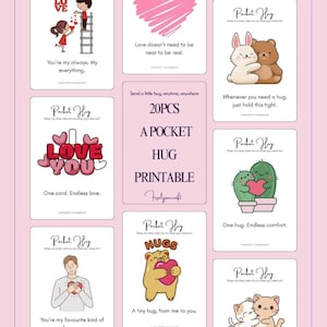 Pocket Hug afdrukbare kaarten – set van 20 | A6-formaat | Digitale download | Aanmoedigingscitaatkaarten | Zelfzorgcadeau | Notities portemonnee invoegen