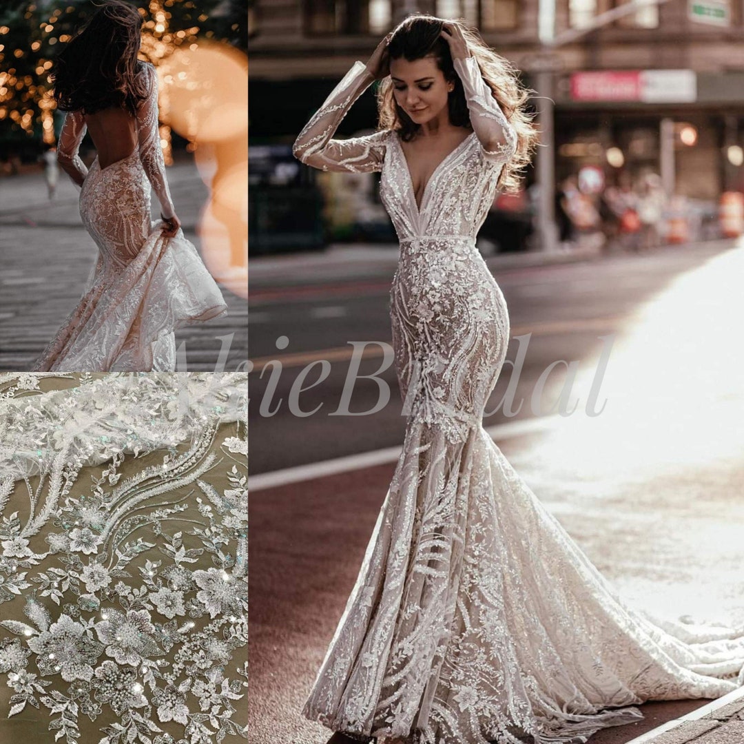 Sexy Wedding Dress Mermaid Sequin Beads Long Silver Wedding Dresses Bride Dress Bridal Gowns DP1865 main image 0