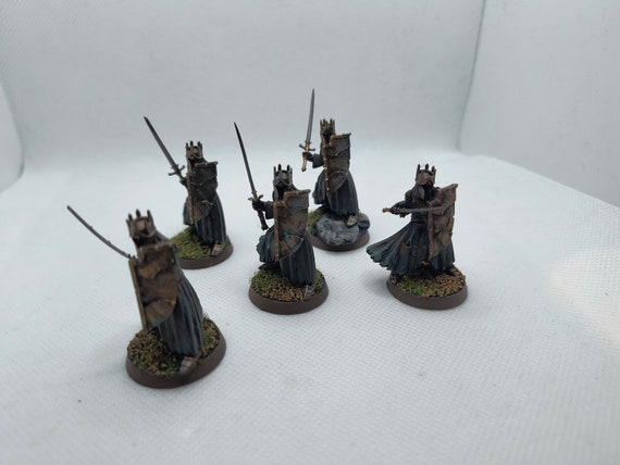 Morgul knigths on foot, captain and 4 warriors , resin, mesbg, lotr Resin 25mm base 6k quality 32mm scale