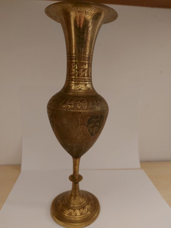 India Engraved and Painted Brass Vase