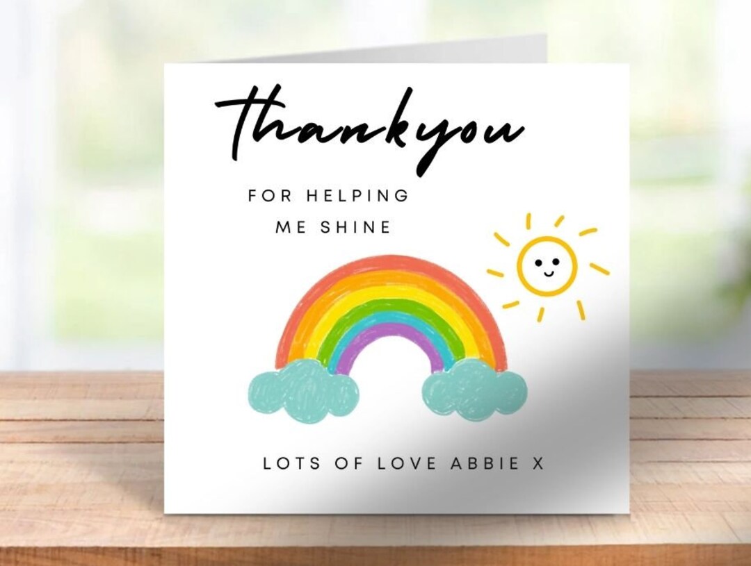 Personalised Teacher Thank You Card Rainbow Teacher Thank You - Etsy