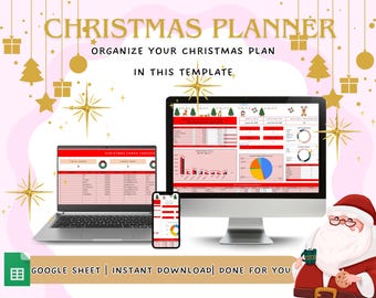 Digital Christmas Gift Tracker & Holiday Planner | Dark Mode Google Sheets Excel | Christmas Budget Template | Holiday Planning Checklist