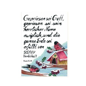 Postkarte DIN 6 Vogel im Schnee * Gepriesen sei der Herr * ohne Umschlag I Weihnachten I Bibelvers I Freude I Geschenk I Vogel I Winter