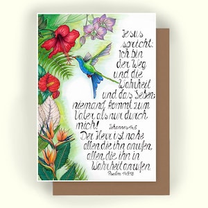 Postcard I DIN6 I Hummingbird * Jesus is the way * I John I Bible verse I Faith I Salvation I Gift I Writing