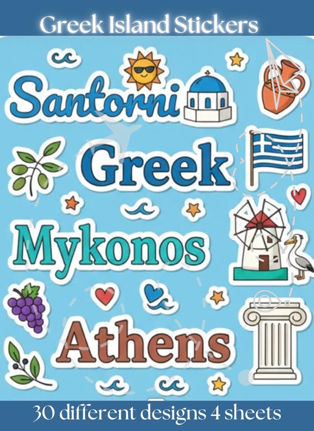 Greek Island Planner Travel Stickers| 4 Pages With Different 30 ...