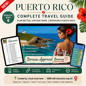 Puerto Rico Travel Guide|Mobile Size| Work like app Updated with Interactive Map and Hyperlinks|PDF Printable  Itinerary Travel Planner 2026