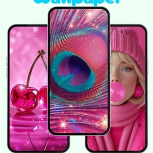 Pink Aesthetic Phone Wallpaper Pack, Girly Coquette Mobile Backgrounds, Cherries code|PNG Digital Download,Set of 3 Trendy iPhone Wallpapers