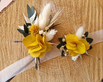 Boutonnière pour marié, papa de la marié, témoin et garçons d'honneur- Mini Bouquet de fleurs séchées