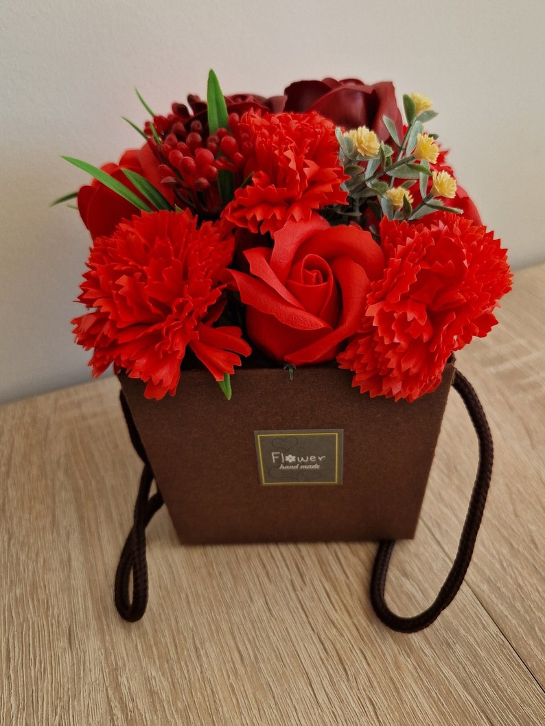 Bath Flower Bouquet Roses and Red Carnations Etsy