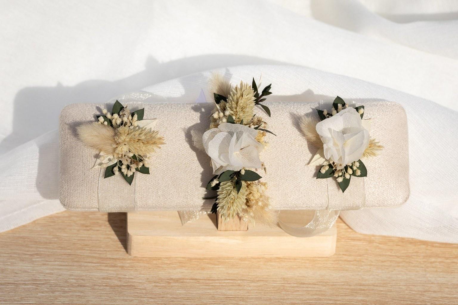 Bracelet Vintage Rigide - Fleur Séchée Dans Résine Verte - Superbe État B1