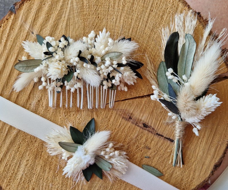 Dried flower comb Wedding accessories for bride, witness and bridesmaid Dried flowers Olivia collection image 2