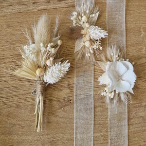 Ribbon bracelet - bangle for bride, mother, witness and bridesmaid - Mini bouquet of dried flowers - Eva Collection