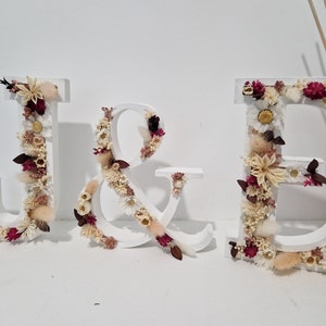 Floral letter, Dried and stabilized flowers, Floral wooden letter, Customizable home decoration, birth, baptism, wedding