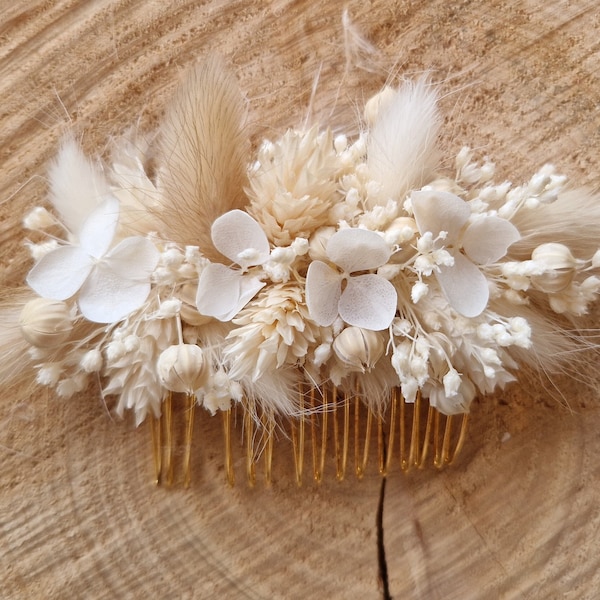 Peigne fleurs séchées- Accessoires mariage pour mariée, témoin et demoiselle d'honneur- Fleurs séchées - Collection Eva