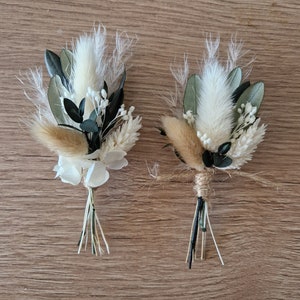 Boutonnière pour marié, papa de la marié, témoin et garçons d&#39;honneur- Mini Bouquet de fleurs séchées - Collection Olivia