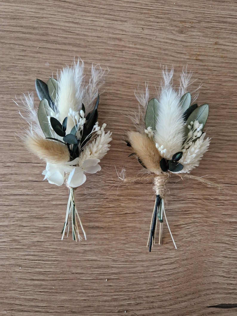 Boutonnière pour marié, papa de la marié, témoin et garçons d'honneur Mini Bouquet de fleurs séchées Collection Olivia image 1