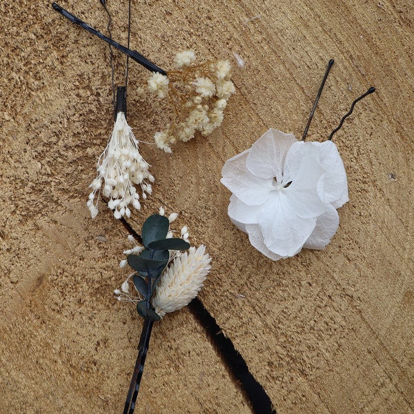 Épingle à chignon, fleurs séchées, stabilisées, mariage, bapteme