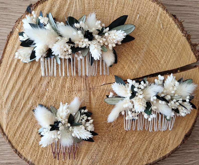 Peigne fleurs séchées Accessoires mariage pour mariée, témoin et demoiselle d'honneur Fleurs séchées Collection Olivia image 1