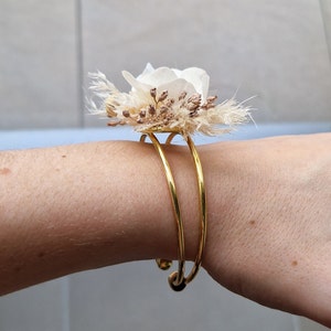 Bracelet ruban jonc pour mariée, maman, témoin et demoiselle d'honneur Mini Bouquet de fleurs séchées Collection Eva Jonc