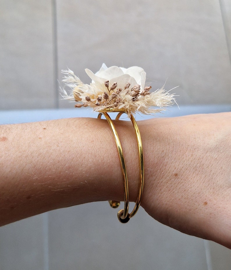 Bracelet ruban jonc pour mariée, maman, témoin et demoiselle d'honneur Mini Bouquet de fleurs séchées Collection Eva Jonc