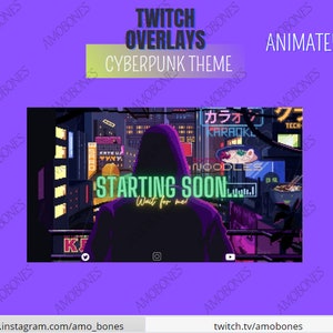 Animated twitch overlay/ Overlay twitch animated, theme cyberpunk / Stream Starting, Be Right Back, Stream Ending, OFFLINE