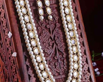 Kundan Necklace Set/ Long Beads Kundan/Beautiful Long Layer Necklace/Indian Kundan/ Pakistani jewellery/ Gift  For her