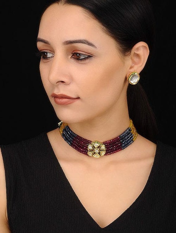 Beautiful Choker Set/beaded Jewellery/kundan Beaded Jewelley