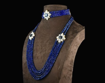 American Diamond Blue Sapphire Beads Choker With Long Haram Combo Set / Women Jewellery/ Gifty For Her