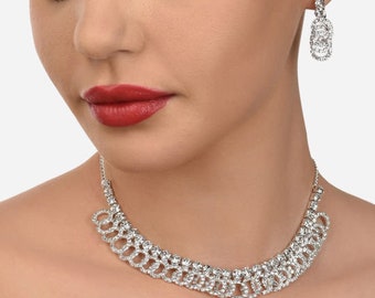 American Diamond jewellery Set, Round Neck Zircon, Alloy Silver Jewellery, Gift For Her, Choker Necklace Set, Bridal Jewelry Set