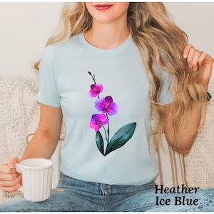 Orchid Flower Shirt for Women, Botanical Illustration T-Shirt, Unique Floral Tee for Her, Best Seller, Bella Canvas 3001,  Gardening Gift.