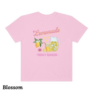 May include: Pink t-shirt with a graphic of a pitcher and glass of lemonade, lemons, and the text "Lemonade - Freshly Squeezed - 25c"