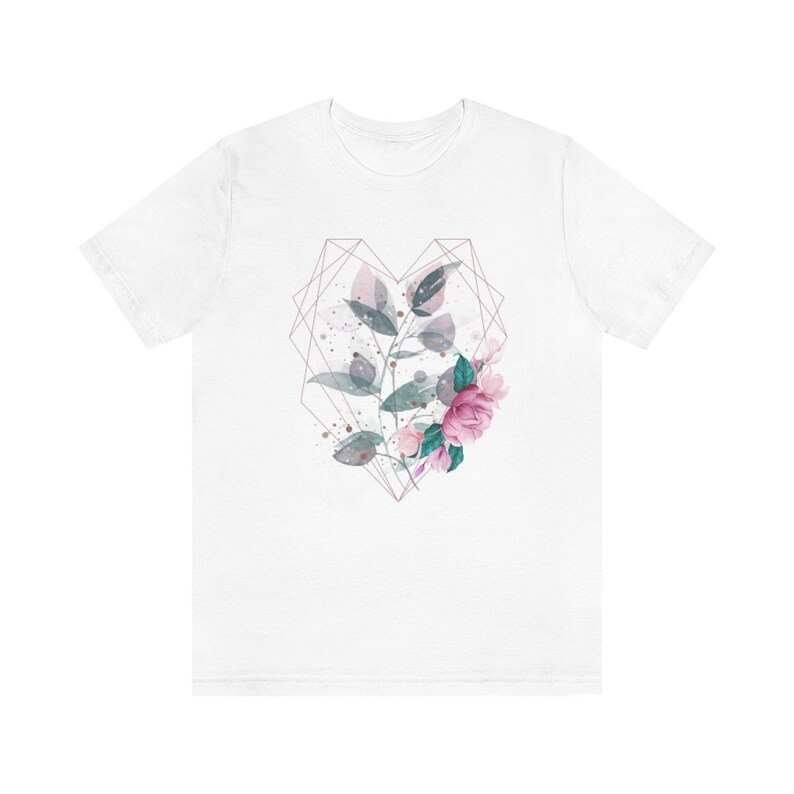 Camiseta de corazón geométrico, camiseta de flores, camiseta Cottagecore, camiseta Comfort, camiseta gráfica para mujer, camiseta linda, Bella Canvas 3001, Boho Chic. imagen 5