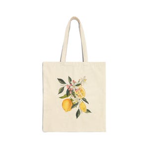 Lemon Blossom Tote Bag - Farmers Market Grocery Shopping Cottagecore Gift, Fruit Lover Reusable Eco-Friendly Canvas Bag