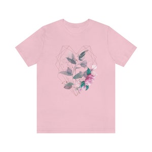 Camiseta de corazón geométrico, camiseta de flores, camiseta Cottagecore, camiseta Comfort, camiseta gráfica para mujer, camiseta linda, Bella Canvas 3001, Boho Chic. imagen 8