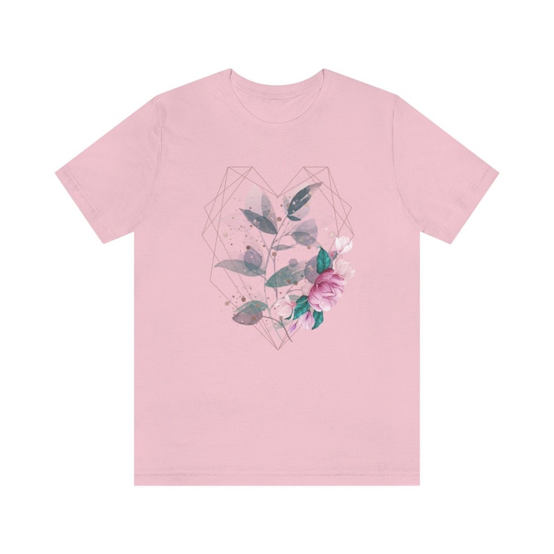 Camiseta de corazón geométrico, camiseta de flores, camiseta Cottagecore, camiseta Comfort, camiseta gráfica para mujer, camiseta linda, Bella Canvas 3001, Boho Chic. imagen 8