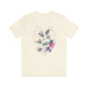 Camiseta de corazón geométrico, camiseta de flores, camiseta Cottagecore, camiseta Comfort, camiseta gráfica para mujer, camiseta linda, Bella Canvas 3001, Boho Chic. imagen 6