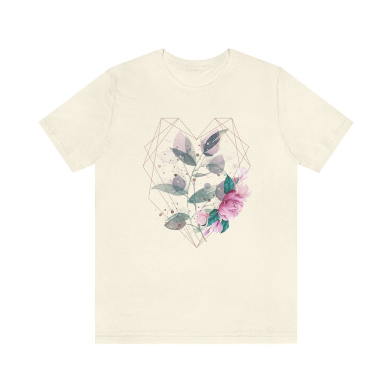 Camiseta de corazón geométrico, camiseta de flores, camiseta Cottagecore, camiseta Comfort, camiseta gráfica para mujer, camiseta linda, Bella Canvas 3001, Boho Chic. imagen 6