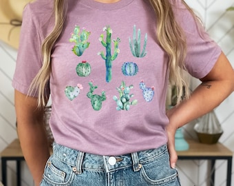 Camiseta de cactus para mujer, camiseta de cactus y suculentas, camiseta del desierto, camiseta de plantas, camiseta para amantes de las plantas, Bella Canvas 3001, camiseta de flores del desierto.