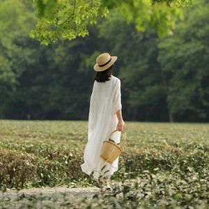 Double layers Natural Linen Maxi Long dress| | loose Vacation dress  | Gift for wife