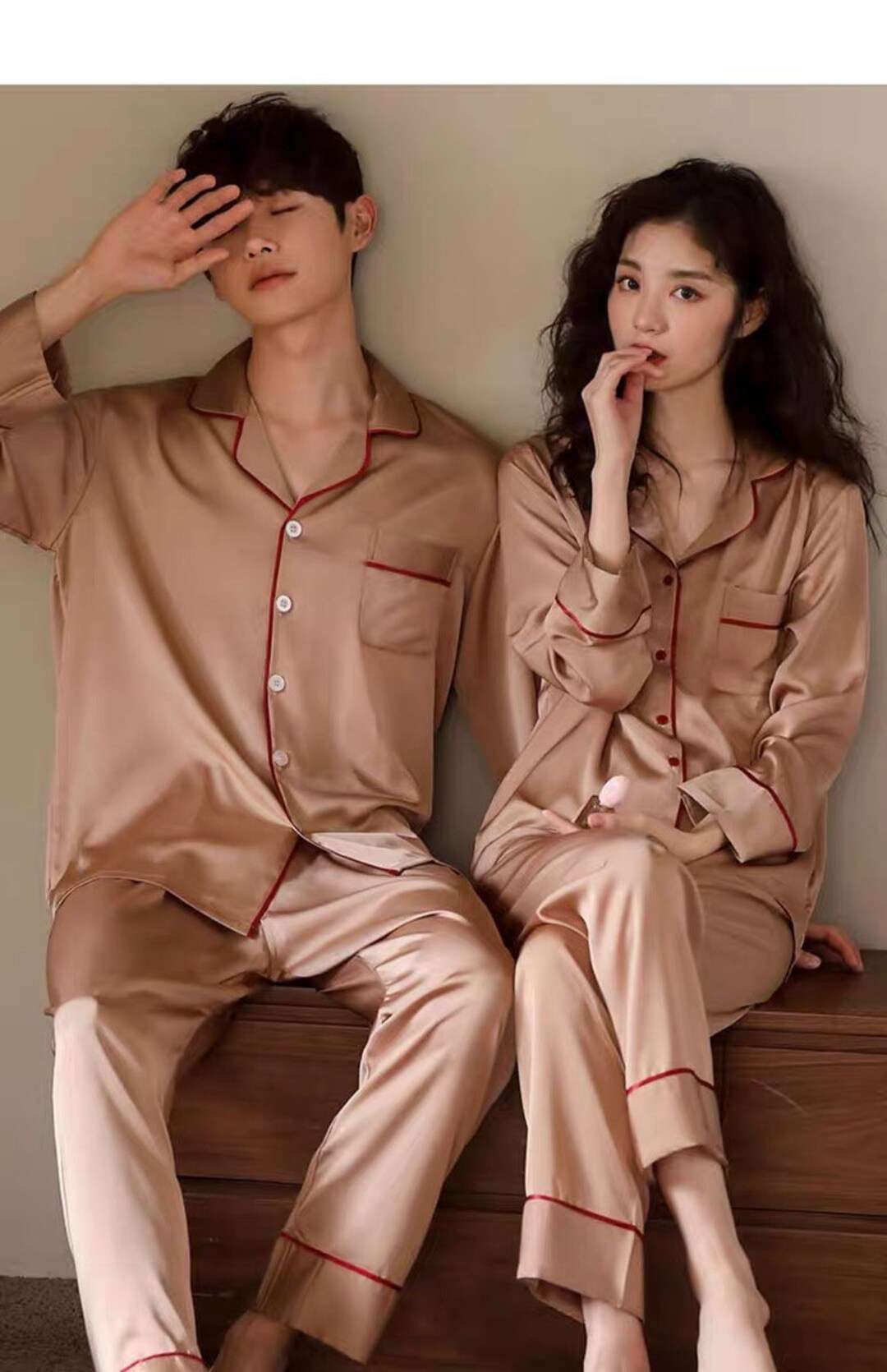 4 Colors Matching Silk Pjs Set for Couple Fall Long Sleeve Etsy